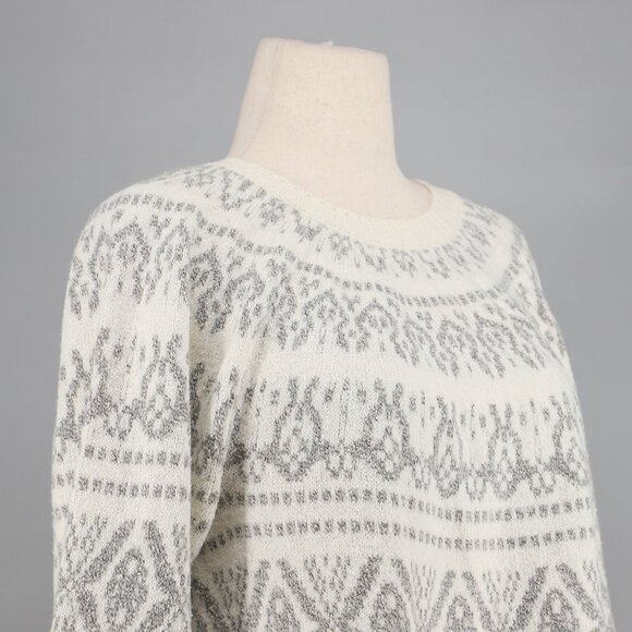 J.JILL Fair Isle Cable Knit Cozy Sweater Barley Ivory/Gray Size 1X - Picture 4 of 7